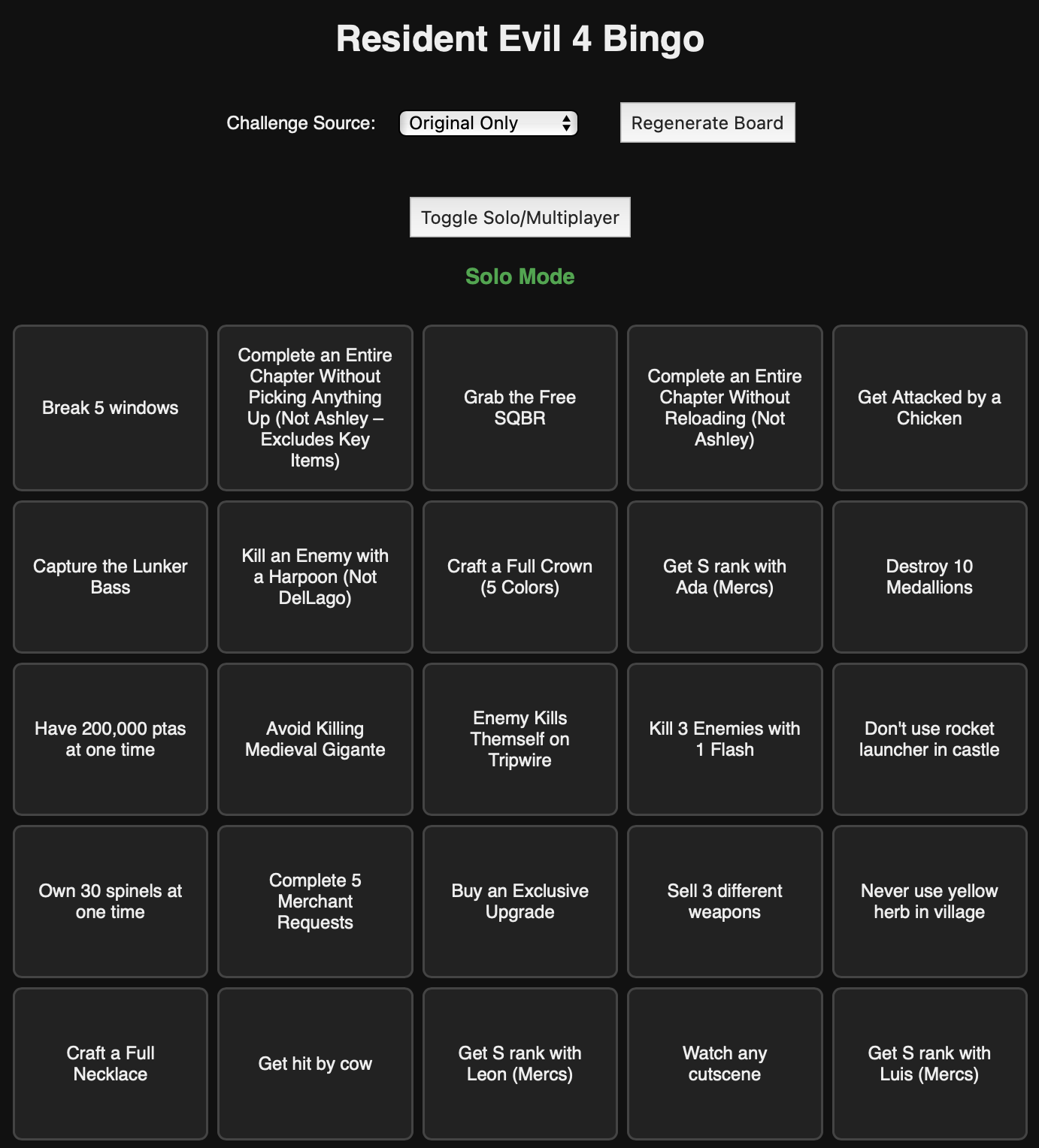 Screenshot of RE4Remake Bingo project